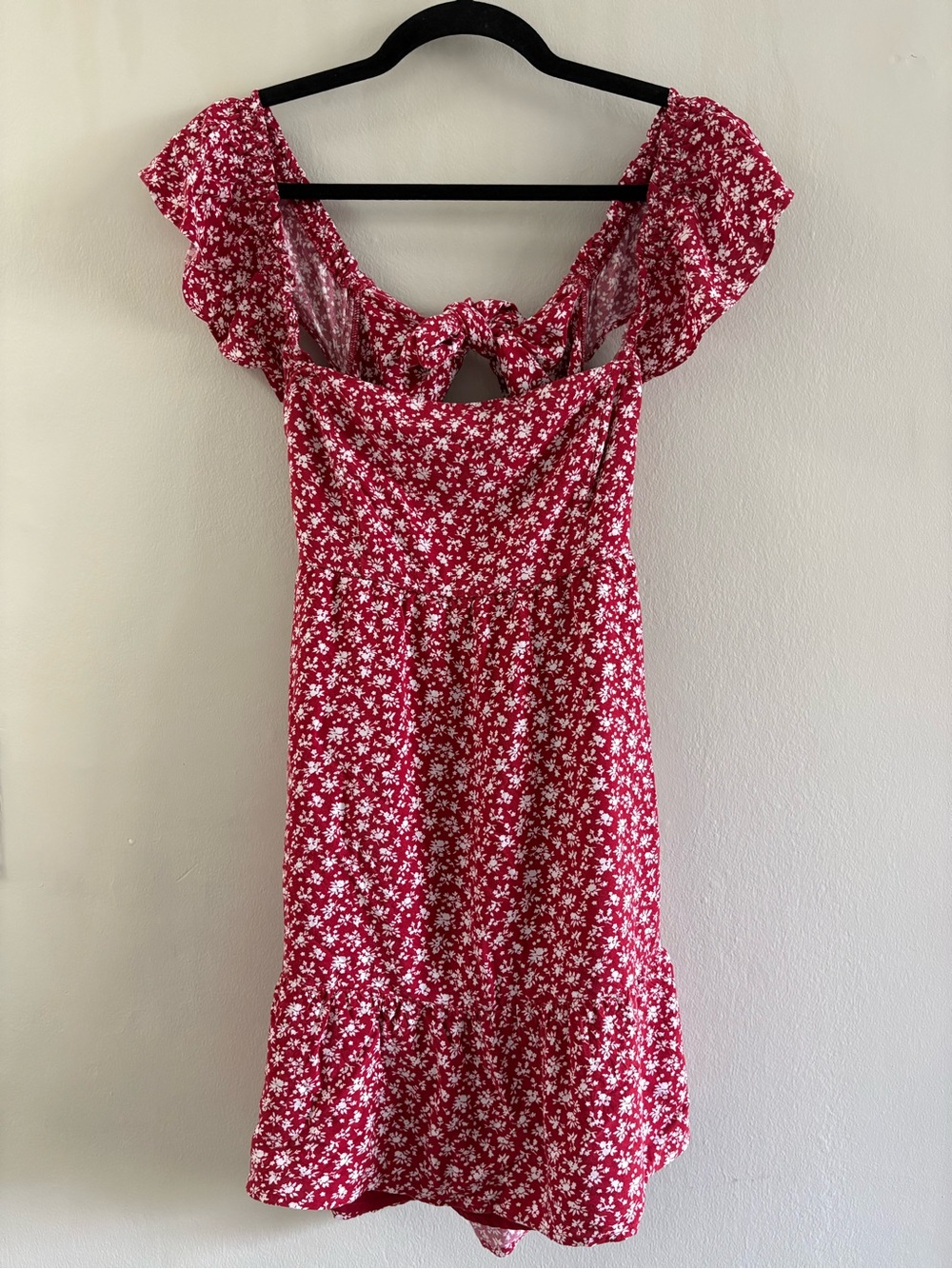 Hollister Red Floral Dress Double Bodice Tie Back Pockets Medium Cottagecore